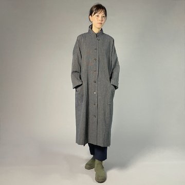 【備後絣】藍染め　ステンカラービッグコート　ダンガリーざくろ（総裏付き）の画像