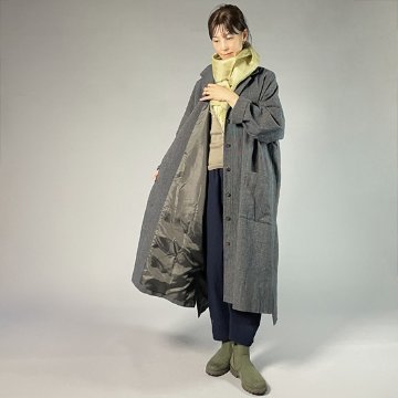 【備後絣】藍染め　ステンカラービッグコート　ダンガリーざくろ（総裏付き）の画像