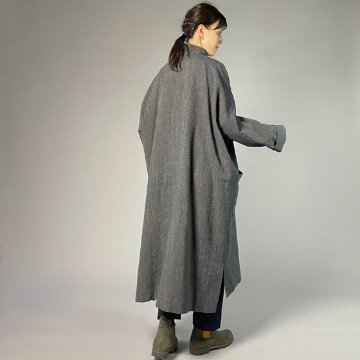 【備後絣】藍染め　ステンカラービッグコート　ダンガリーざくろ（総裏付き）の画像