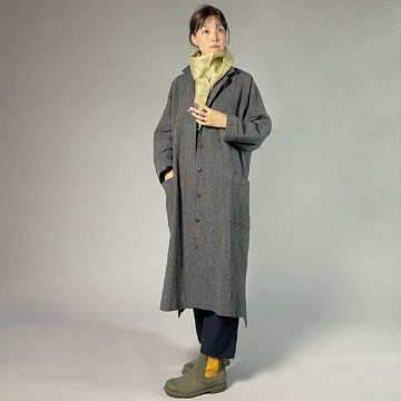 【備後絣】藍染め　ステンカラービッグコート　ダンガリーざくろ（総裏付き）の画像