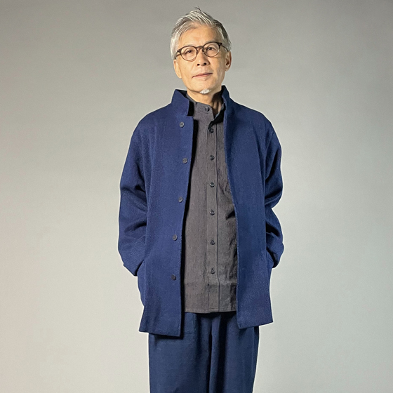 【備後絣】藍染め/刺し織り　ステンカラージャケット　男女兼用　総裏付きの画像
