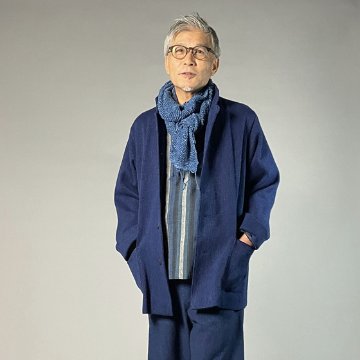 【備後絣】藍染め/刺し織り　ステンカラージャケット　男女兼用　総裏付きの画像