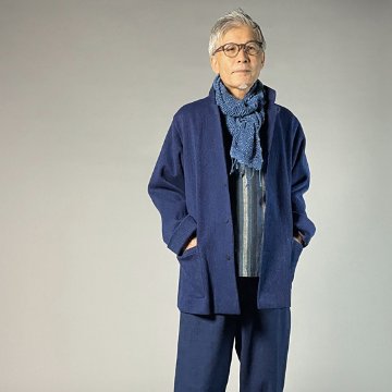 【備後絣】藍染め/刺し織り　ステンカラージャケット　男女兼用　総裏付きの画像