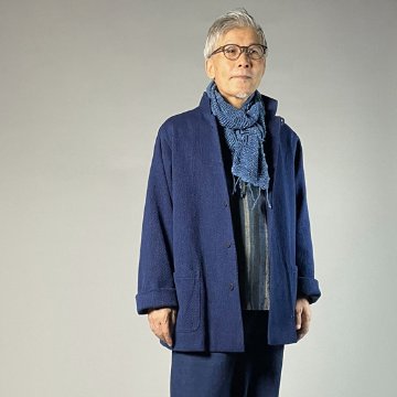 【備後絣】藍染め/刺し織り　ステンカラージャケット　男女兼用　総裏付きの画像