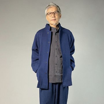 【備後絣】藍染め/刺し織り　ステンカラージャケット　男女兼用　総裏付きの画像