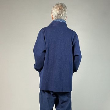 【備後絣】藍染め/刺し織り　ステンカラージャケット　男女兼用　総裏付きの画像