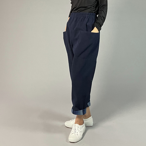 【備後絣】藍染め　横ポケットパンツ　濃紺無地の画像
