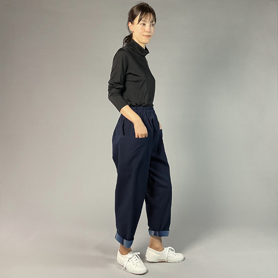 【備後絣】藍染め　横ポケットパンツ　濃紺無地の画像