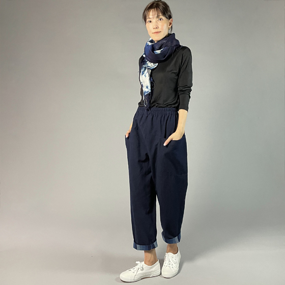 【備後絣】藍染め　横ポケットパンツ　濃紺無地の画像