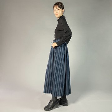 【遠州綿紬】　ギャザースカート　細かつお縞の画像