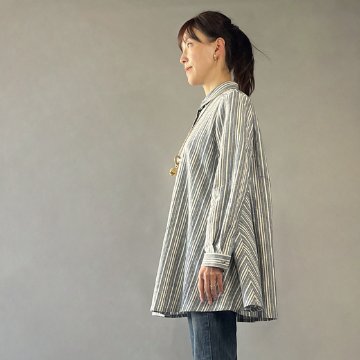 【亀田縞】シャツ衿フレアーチュニック　BL-3の画像