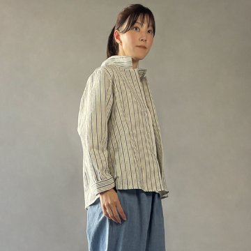 【亀田縞】レギュラーブラウス　ブルーストライプ　BL-2の画像