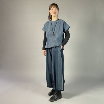 【遠州綿紬】バルーンパンツ　あらし4－青の画像