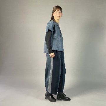 【遠州綿紬】バルーンパンツ　あらし4－青の画像
