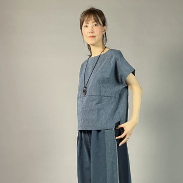 【遠州綿紬】ノーカラープルオーバー　枡花色（ますはないろ）の画像