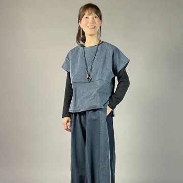 【遠州綿紬】ノーカラープルオーバー　枡花色（ますはないろ）の画像