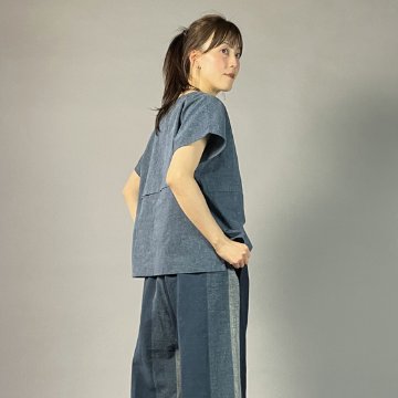【遠州綿紬】ノーカラープルオーバー　枡花色（ますはないろ）の画像