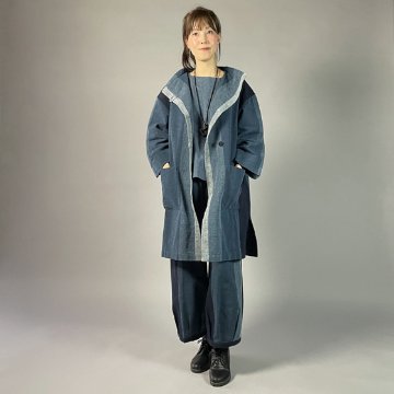 【遠州綿紬】あらし4－青　フリースタイル　ロングジャケット　の画像