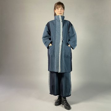 【遠州綿紬】あらし4－青　フリースタイル　ロングジャケット　の画像