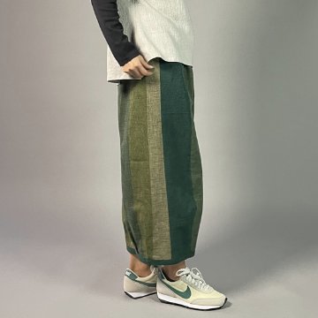 【遠州綿紬】　綿麻　バルーンパンツ　あらし４－緑の画像