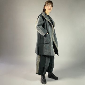 【遠州綿紬】ロングジャケット　あらし4列　黒の画像