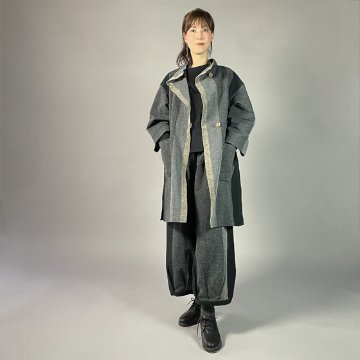 【遠州綿紬】ロングジャケット　あらし4列　黒の画像