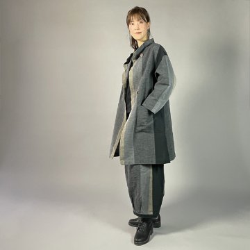 【遠州綿紬】ロングジャケット　あらし4列　黒の画像