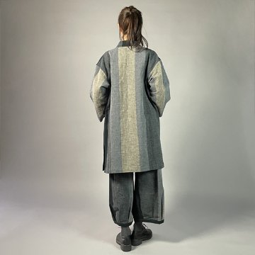 【遠州綿紬】ロングジャケット　あらし4列　黒の画像