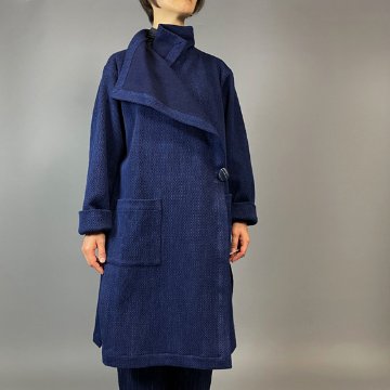 【備後絣】フリースタイルコート　藍染め　刺し織り画像