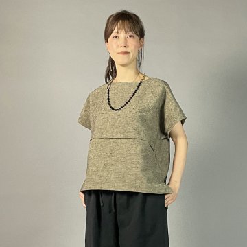【遠州綿紬】ノーカラープルオーバー　黒鼠（くろねず）の画像
