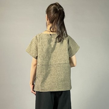 【遠州綿紬】ノーカラープルオーバー　黒鼠（くろねず）の画像