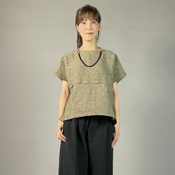 【遠州綿紬】ノーカラープルオーバー　黒鼠（くろねず）の画像