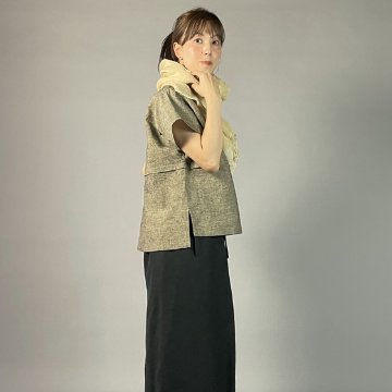 【遠州綿紬】ノーカラープルオーバー　黒鼠（くろねず）の画像