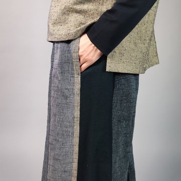 【遠州綿紬】ワイドタックパンツ　あらし4ー黒の画像