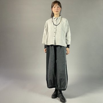 【遠州綿紬】ワイドタックパンツ　あらし4ー黒の画像