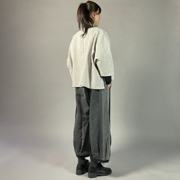 【遠州綿紬】ワイドタックパンツ　あらし4ー黒の画像