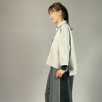 【備後絣】ワイドショートブラウス（ムササビ）　うす墨スラブの画像