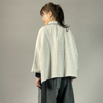 【備後絣】ワイドショートブラウス（ムササビ）　うす墨スラブの画像