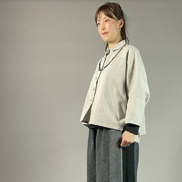 【備後絣】ワイドショートブラウス（ムササビ）　うす墨スラブの画像