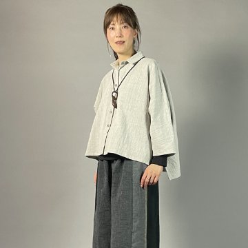 【備後絣】ワイドショートブラウス（ムササビ）　うす墨スラブの画像