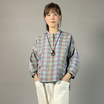 【遠州綿紬】バルーン袖ブラウス 山葡萄の画像