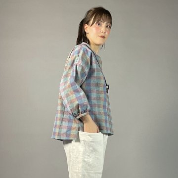 【遠州綿紬】バルーン袖ブラウス 山葡萄の画像