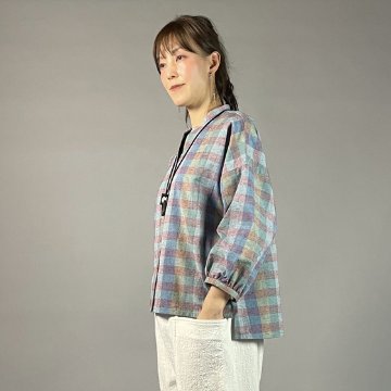 【遠州綿紬】バルーン袖ブラウス 山葡萄の画像