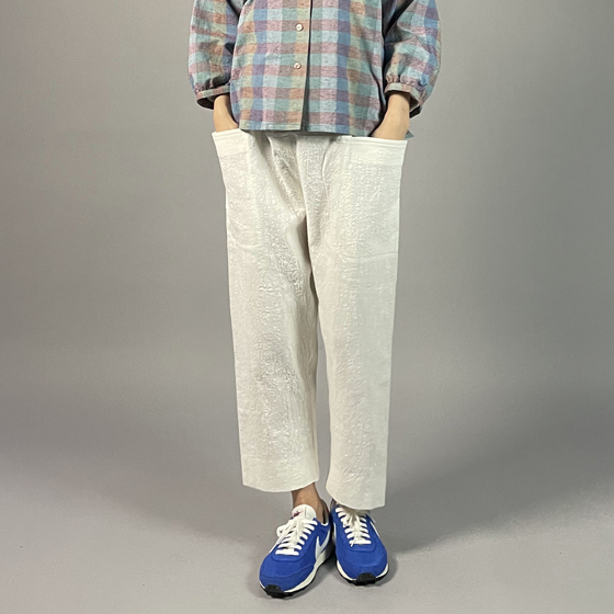 【備後絣】横ポケットパンツ　白スラブの画像