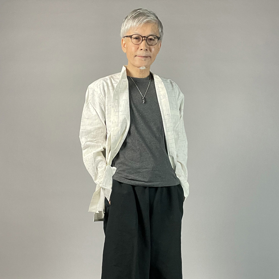 【備後絣】藍染　スタンドカラーシャツ　白十字絣　Lサイズの画像