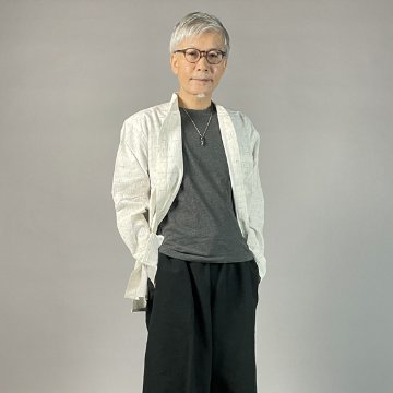 【備後絣】藍染　スタンドカラーシャツ　白十字絣　Lサイズの画像