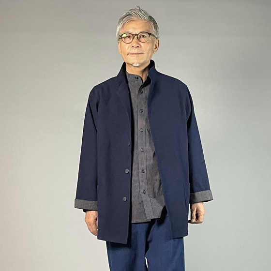 【備後絣】藍染め　ステンカラージャケット 濃紺厚地　総裏あり / 裏なし　の画像