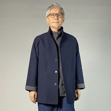 【備後絣】藍染め　ステンカラージャケット 濃紺厚地　総裏あり / 裏なし　の画像