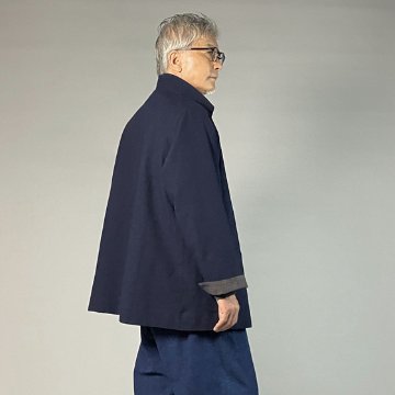 【備後絣】藍染め　ステンカラージャケット 濃紺厚地　総裏あり / 裏なし　の画像