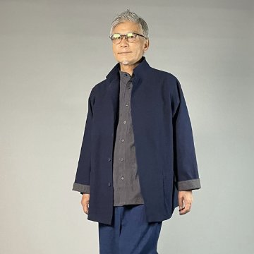 【備後絣】藍染め　ステンカラージャケット 濃紺厚地　総裏あり / 裏なし　の画像
